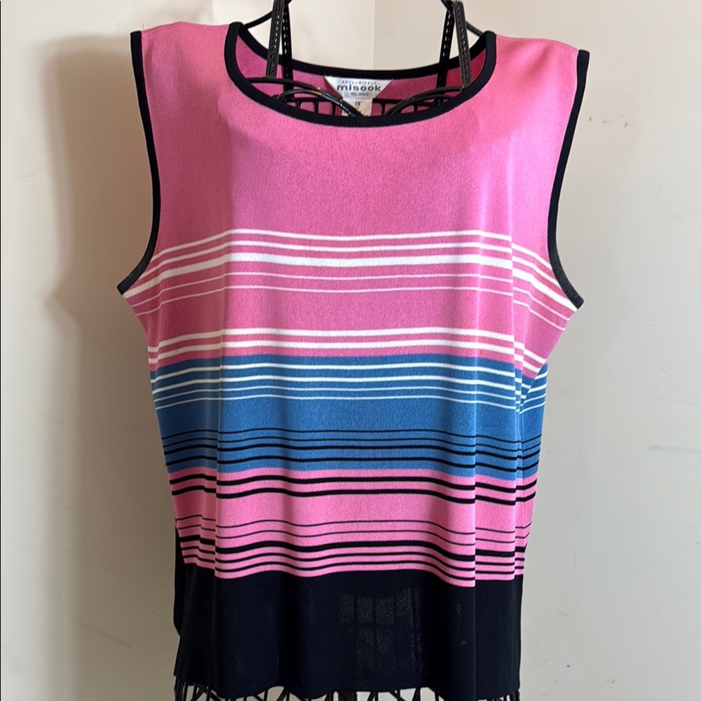 Exclusively Misook Pink and Blue Striped Top 1X